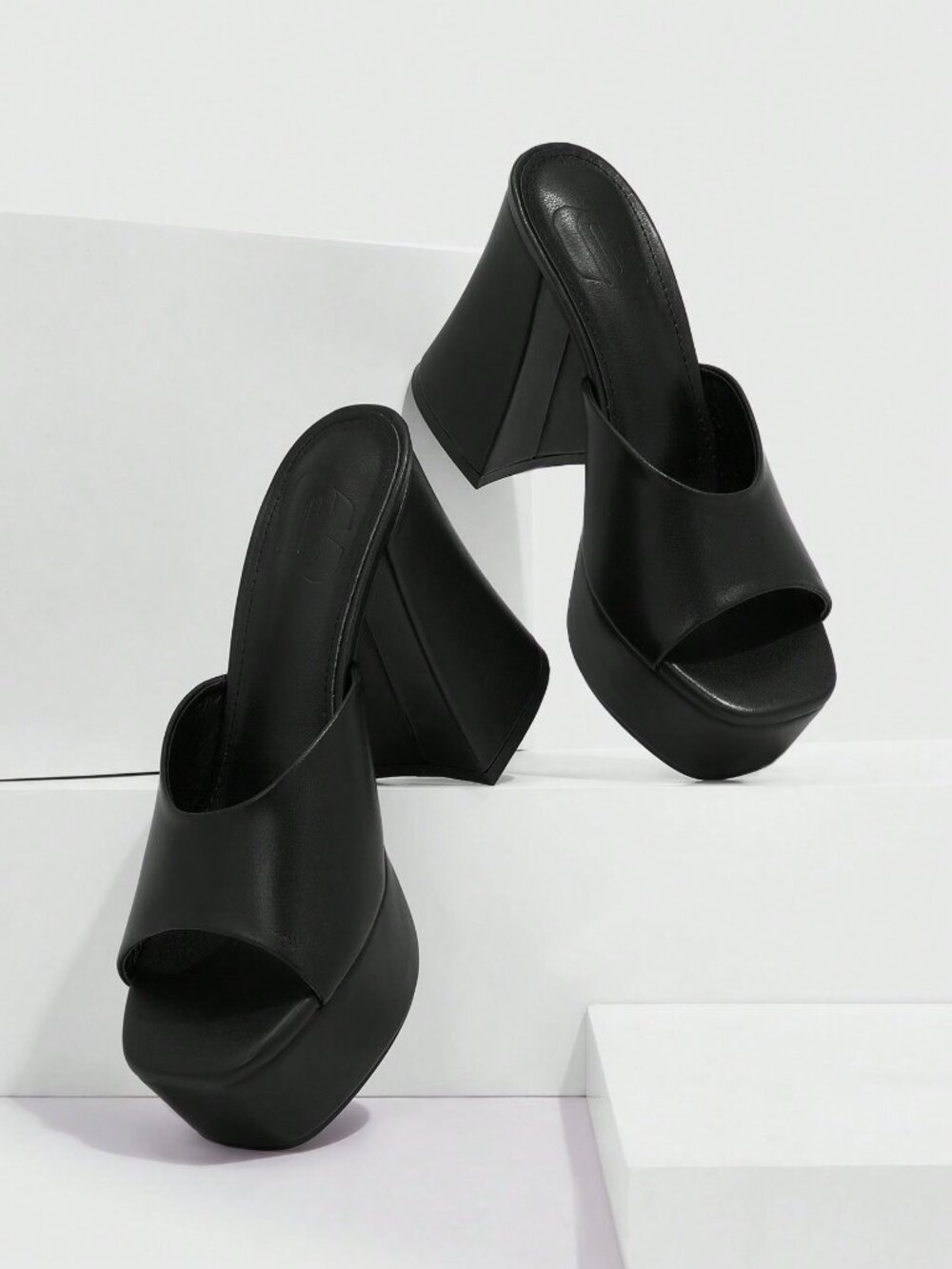 Black Sexy Women's Minimalist Platform Chunky Heeled Mule Sandals - Picture 3 of 10